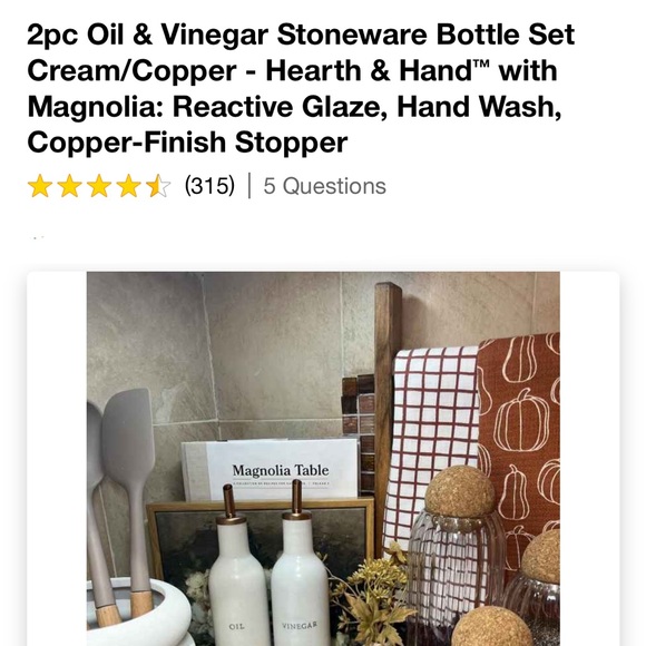 2pc Oil & Vinegar Stoneware Bottle Set Cream/Copper - Hearth & Hand Magnolia - Picture 4 of 5